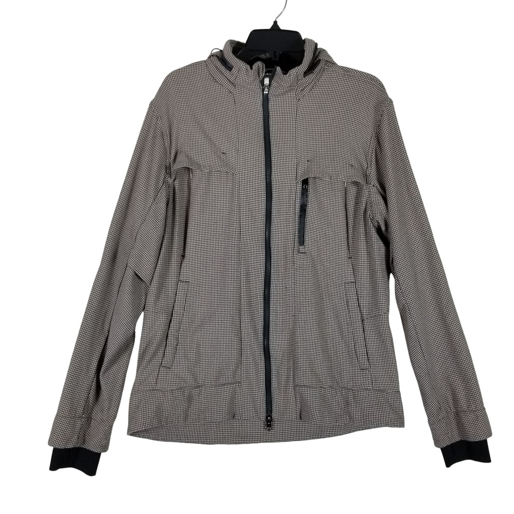 Lululemon Athletica Hooded Jacket Mens Large Brown Houndstooth Full Zip Techwear